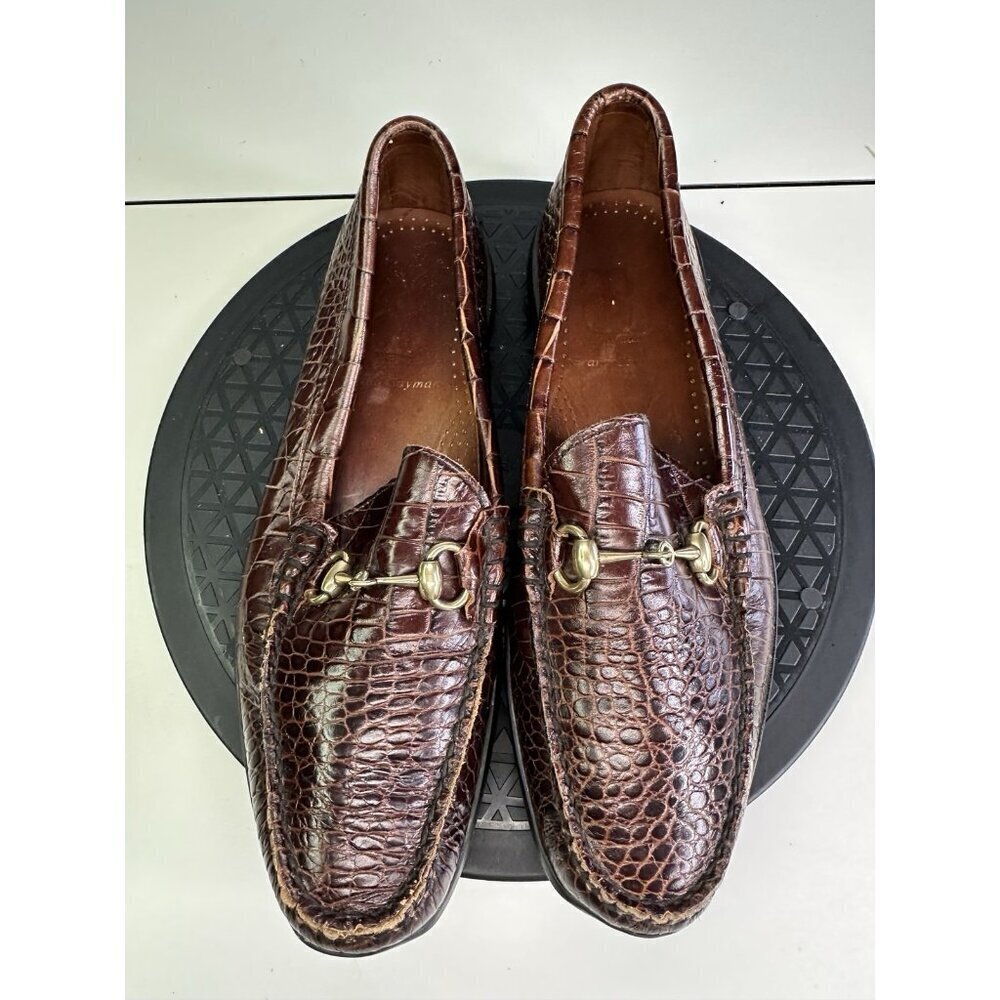Allen Edmonds Loafers Shoes Mens 8.5D Brown Leather Grand Cayman Horse Bit Croc
